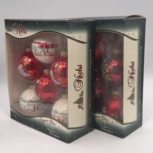 Krebs Christmas Glass Ornaments Set 12 Red Santa Snowflake Peace Noel NIB NWT